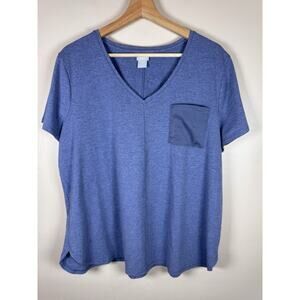 Chico’s zenergy Top V Neck Relaxed Fit size 3 16/18 Casual Coastal Blue